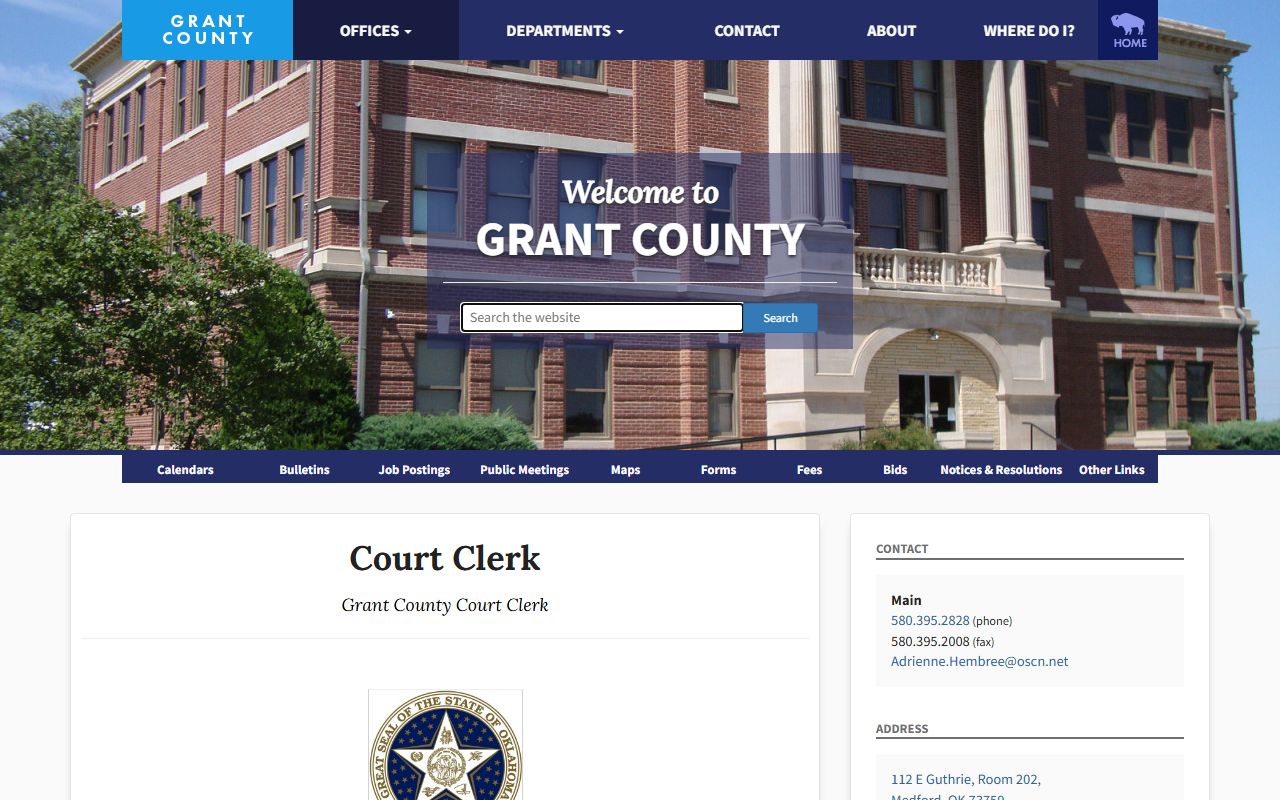 Grant County Court Clerk office page