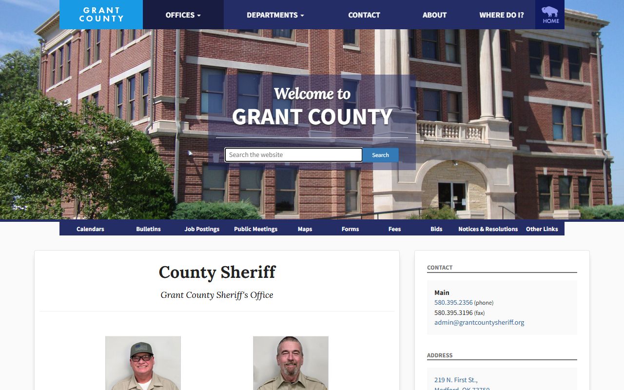 Grant County arrest records Sheriff's Office page