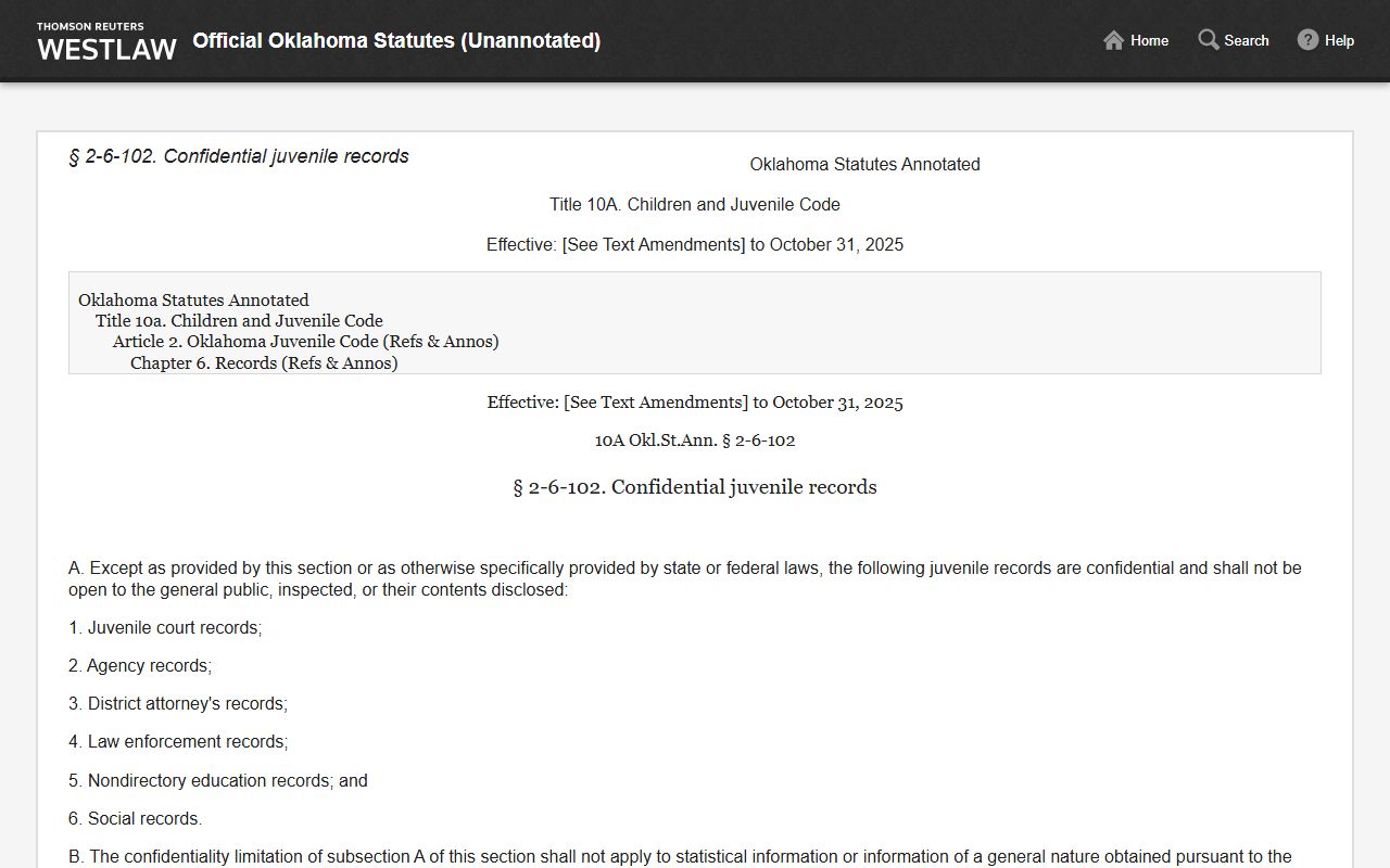 Grant County court records juvenile confidentiality statute 10A O.S. 2-6-102