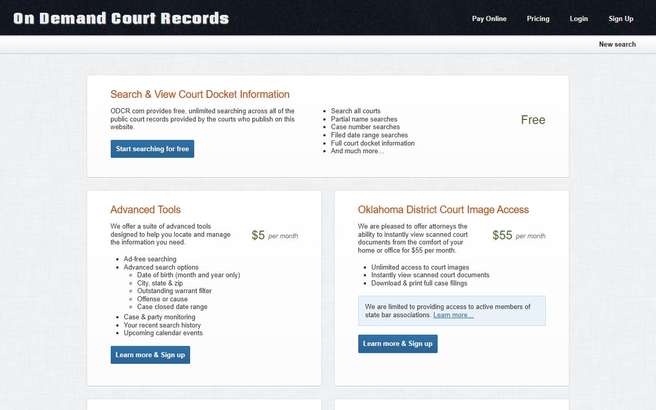 Grant County court records ODCR pricing and access tiers