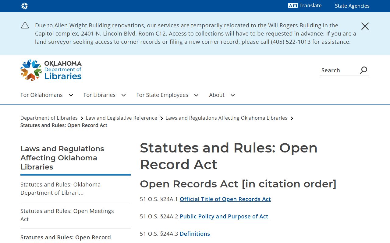 Grant County court records Oklahoma Open Records Act citation list