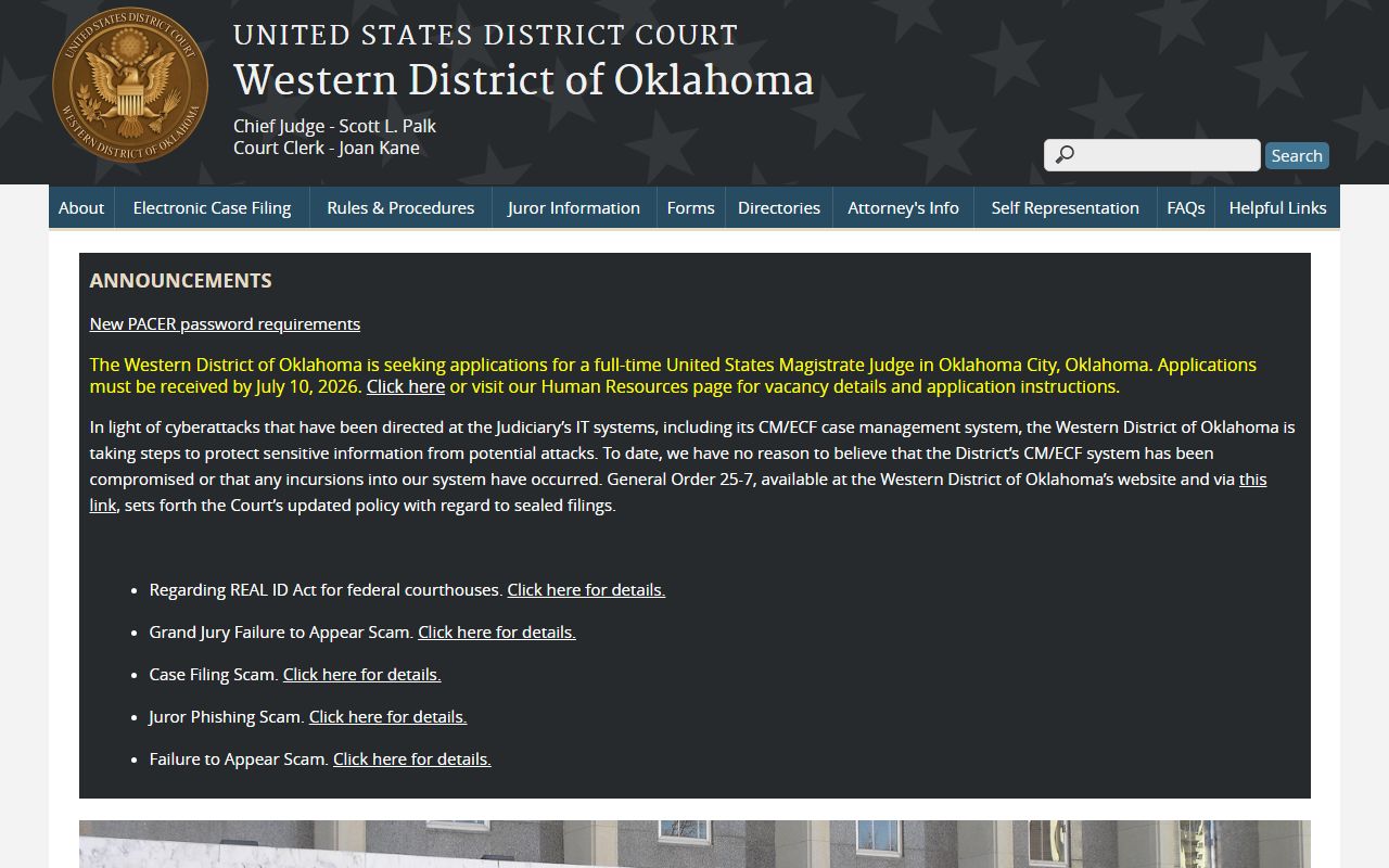 Grant County federal court records, Western District of Oklahoma
