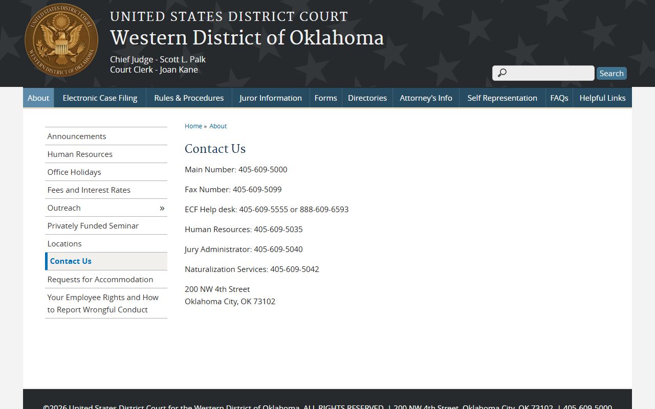 Grant County federal court records contact page for the Western District
