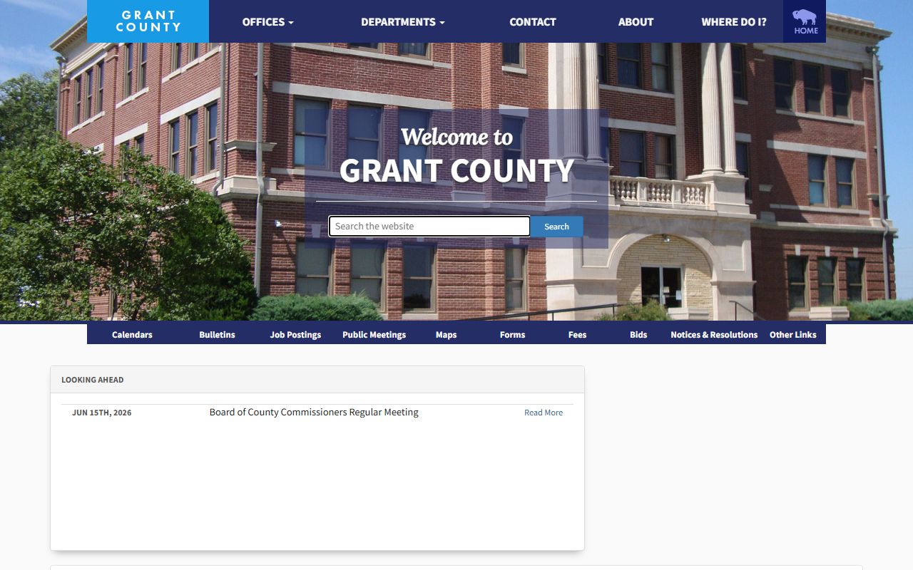 Grant County court records landing page with office links