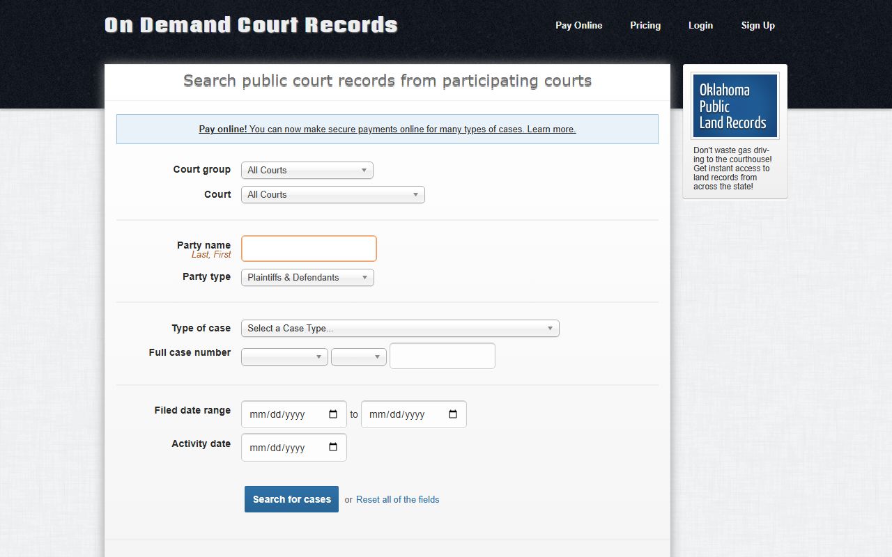 Grant County court records search through the ODCR public portal