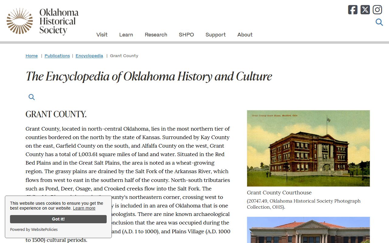Grant County court records history from the Oklahoma Historical Society