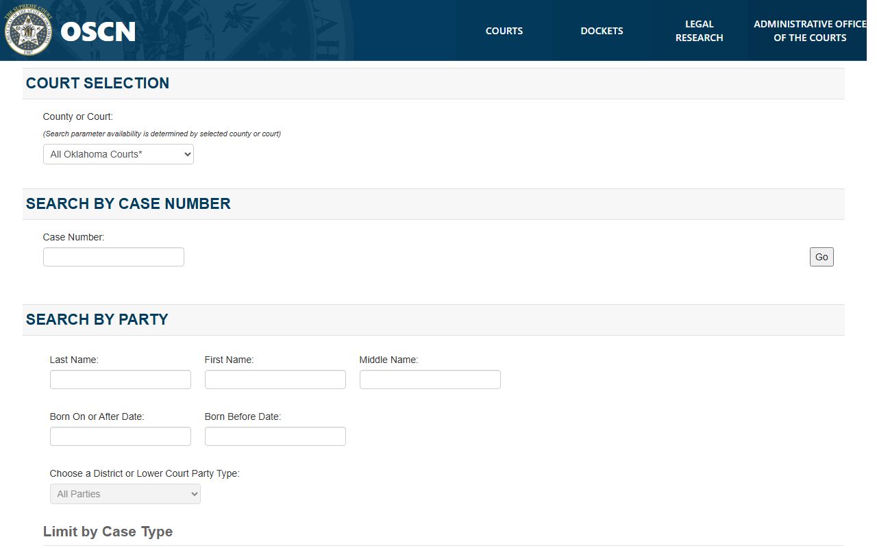 Grant County court records search on the OSCN docket portal