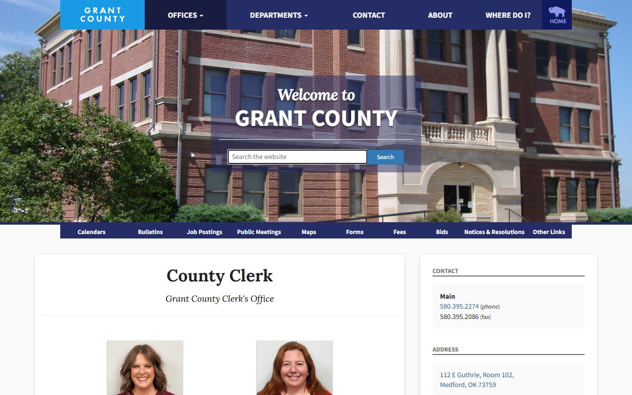 Grant County County Clerk land records office for marriage and divorce questions