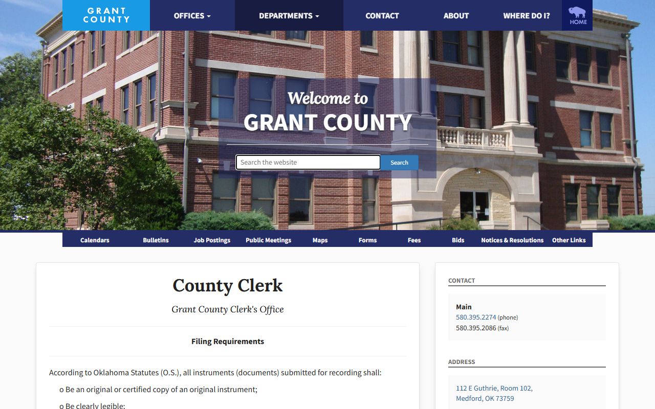 Grant County warrant records filing requirements page
